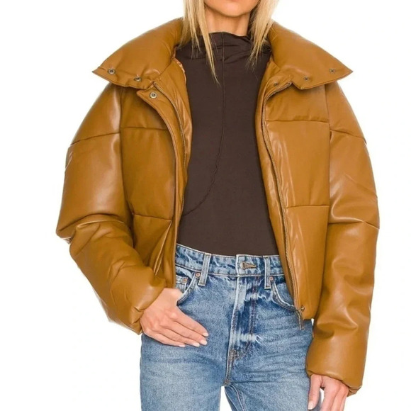 Free People Apparis Jemma Puffer Jacket Bomber Coat in Cognac Brown - Picture 2 of 11